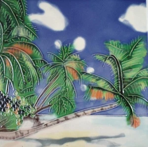 Tropische Palmen über dem Wasser Keramikfliese Kunst 6 x 6 cm - Bild 1 von 1