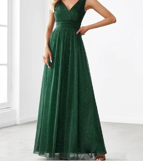 КОГДА-ЛИБО КРАСИВЫЙ ИЗУМРУД ЗЕЛЕНЫЙ МАКСИ ВЫПУСКНОГО ВЕЧЕРА РОЖДЕСТВЕНСКОЕ ПЛАТЬЕ РАЗМЕР 8 - 10 - Изображение 1 из 4