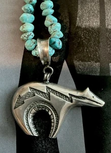 VTG Navajo Sterling Silver Hand Tooled Heart Line Bear Pendant by Liberty E.E. - Picture 1 of 12