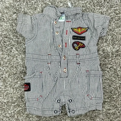 Romper listrado vintage Simply Basic bebê meninos 0-3M mecânico serviço automático - Imagem 1 de 4