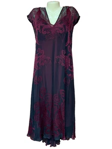 CITRON SANTA MONICA L TRANSPARENT SCHWARZ SEIDE ÜBER TIEFROT SATIN SLIP MAXIKLEID - Bild 1 von 9