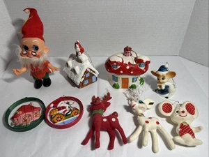 Vintage Christmas Vinyl houses Santa, Pixie Elf, Flocked Reindeer, Mouse 9 Piece - Picture 1 of 21