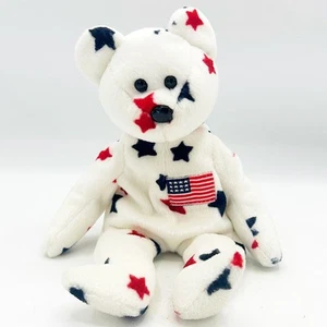 Retired TY Glory Bear Beanie Babys Red and Blue Stars - Bild 1 von 6