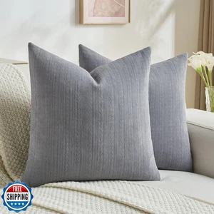 FUTEI Dark Grey Decorative Throw Pillow Covers 16x16 Inch Set of 2,Soft Cozy - Picture 1 of 5