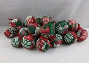 Set Of 24 Handmade Patchwork Fabric Covered Styrofoam Round Christmas Ornaments - Picture 1 of 13