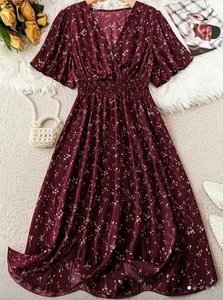 Deep Purple Floral Maxi Dress Short Sleeve V-Neck 5XL US Size 22 New Free Ship - Picture 1 of 2