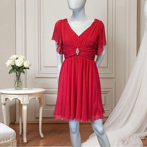Vestido de fiesta Suzi Chin para mujer adornado con cristal talla 4 rojo de gasa - Imagen 1 de 4