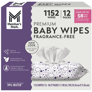 Member's Mark Premium Baby Wipes, Fragrance Free, 12 pk., 1152 Wipes - Picture 1 of 15