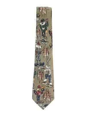 Corbata deportiva de seda vintage años 90 Warner Brothers Looney Toons Bugs Bunny Taz Foto 1 de 3