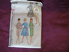 Vintage Simplicity Pattern 5036 Miss Dress Sz 14 Bust 34 Front Button Raglan Slv