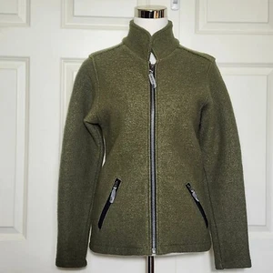 Ibex Women's Sz S Full Zipper Boiled Wool Sweater Jacket Olive Green Euc! - Picture 1 of 11