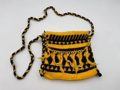 Vintage 60s/70s Wool Crossbody Hippy Slouch Purse/Tote Yellow/Black - Image 1 of 4