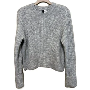 H&M Ribbed Crewneck Sweater Womens Large Gray Long Sleeve Soft Wool Alpaca Blend - Picture 1 of 8