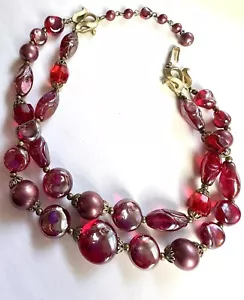 Collana Vintage Trifari Rosso AB Arte Vetro Forme Biologiche Firmata Favolosa! - Foto 1 di 5