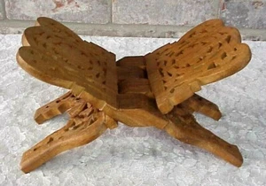 Vintage Book Stand Carved Wood Display Folding Flower Leaf Hand-crafted India - Picture 1 of 11