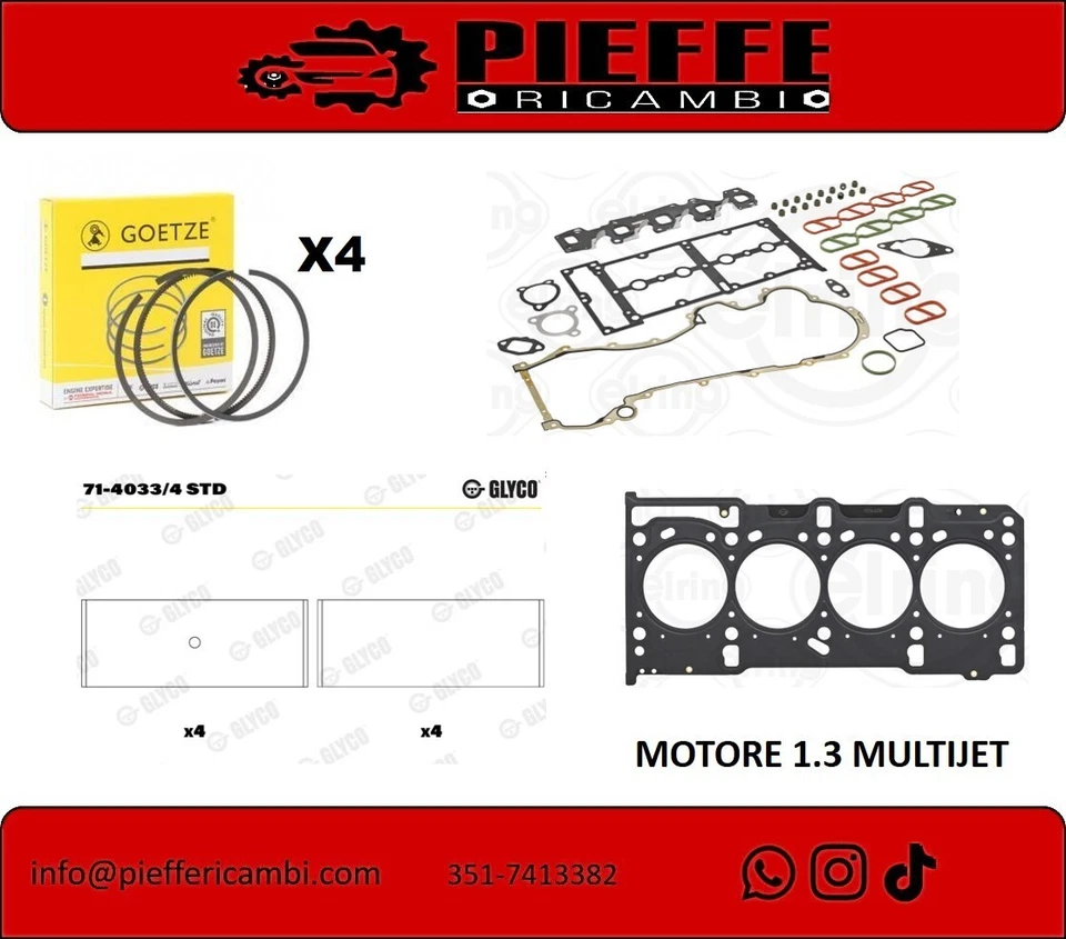 RETTIFICA MOTORE 1.3 MULTIJET - FASCE PISTONI/ BRONZINE BIELLA / KIT GUARNIZIONI - Immagine 1 di 1