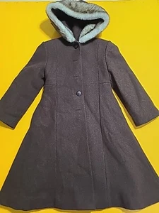 Vintage Rothschild Brown Faux Fur Lined Hooded Wool Coat- Size 7 - Picture 1 of 9