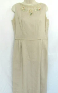 Abito vintage anni 50 ELINOR GAY senza maniche lino zip laterale scollo impreziosito - Foto 1 di 6