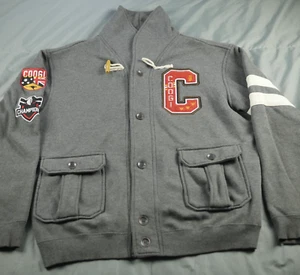 Coogi Jacket Mens XXL Gray Varsity Fleece Cardigan Sweater C Patch Rope Toggle - Picture 1 of 14