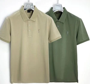 Polo Uomo manica corta maglietta con logo in Cotone elasticizzata verde beige - Foto 1 di 4