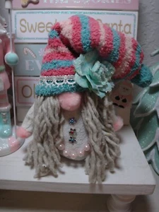 Handmade girl sock gnome, Shabby chic style, Tiered Tray Décor, Pink and Blue - Picture 1 of 7