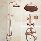Antique Red Copper Shower Faucet Set Wall Mounted Tub Mixer Tap W/ Hand Shower