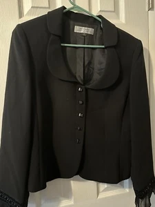 Tahari Arthur s Levine schwarzer Blazer mit Knopfleiste - Größe 14 Handgelenk verziert - Bild 1 von 5
