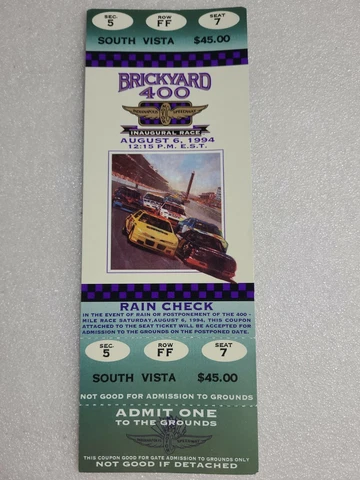1994 Brickyard 400 Inaugural Race Unused Full Ticket Indianapolis Motor Speedway Cover