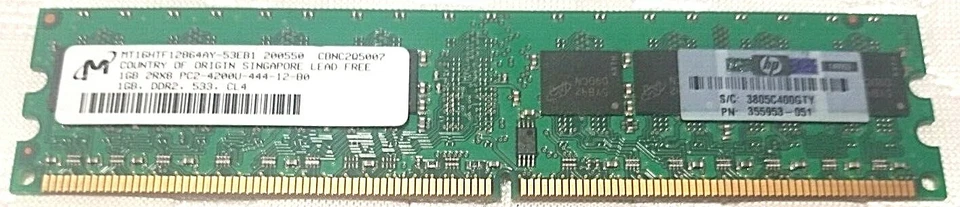  1GB HP MICRON MT16HTF12864AY-53EB1 DDR2 SDRAM 1GB 533MT/s 240-UDIMM NON-ECC RAM - Image 1 of 2