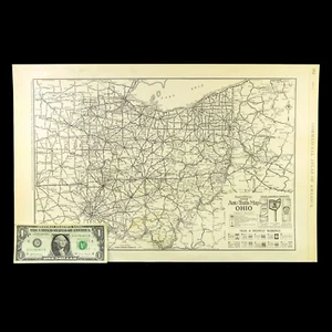 Vintage OHIO Map Auto Trails Highway LARGE Cleveland Dayton Cincinnati - Picture 1 of 11