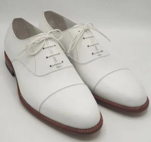 Handmade Men white Oxford shoes, Men white leather dress shoes, Party shoes - Picture 1 of 4