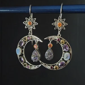 Nicky Butler RAJ COLLECTION LIMITED EDITION Sterling Silver Druzy Earrings Moon - Picture 1 of 24