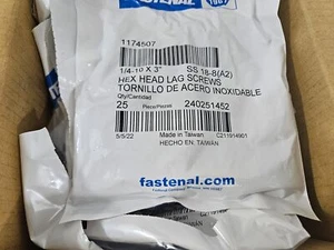 Box of 400 Fastenal Lag Screws 18-8 Stainless Steel 1/4x3" 1174507 (16) 25 packs - Picture 1 of 1