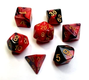 Schwarz und Rot *TIE-DYE* 7 Stück Würfel Set Polyhedral RPG DnD MTG Pathfinder d20 - Bild 1 von 1