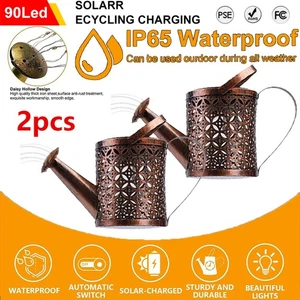 2stk Solarleuchte LED Gießkanne Licht Deko-Kanne Wasserfall Lampe Garten Außen - Bild 1 von 10