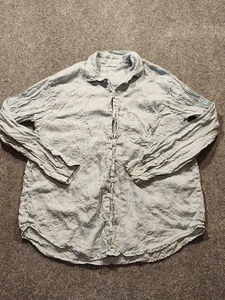 CP SHADES Top Damen mittelblau 100% Leinen Blumenstickerei Boho Bluse Strand - Bild 1 von 11