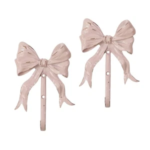 2 PZ Ganci da Parete Decorativi 5,3 Pollici Shabby Chic Grande Ferro Rosa Fiocco per Cappotto - Foto 1 di 9