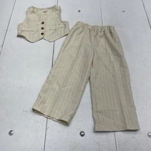 Shein Beige Stripe Vest Tank And Wide Leg Trouser Pants Outfit Youth Girl Size 4 - Picture 1 of 10