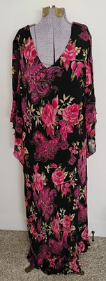 Vtg Y2K Maxi Dress Women's Black Floral Beaded Fairy Coquette Gypsy 1X - Image 1 of 4