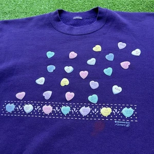 Vintage 90's Morning Sun Sweethearts Sweatshirt Purple Valentine's Day USA Made - Picture 1 of 12