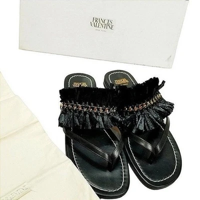Frances Valentine NIB Elizabeth Black Tassel Thong Sandals Designer Flip Flops 8 - Image 1 of 4