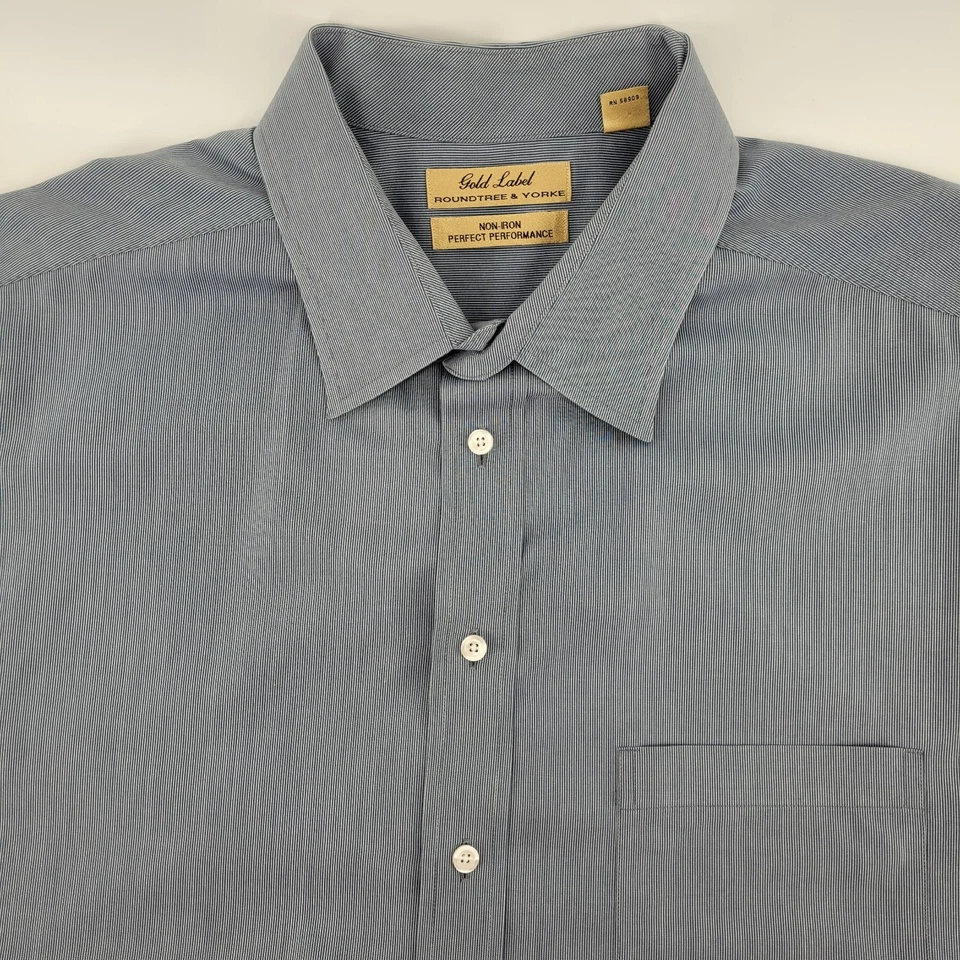 ROUNDTREE & YORKE Etiqueta Dorada Para Hombre 2XT Azul Pin Rayas Abotonadas Manga Corta Foto 1 de 4