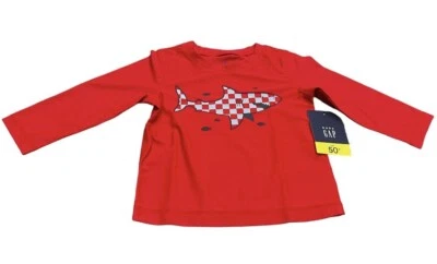 Baby Gap Size 18-24 Months Rash Guard Swim Bathing Suit Top Shirt Red, Shark - Image 1 of 4