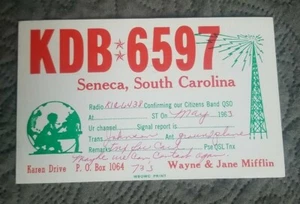 Seneca South Carolina - KDB 6597 - CB Ham Radio QSL Card - Picture 1 of 1