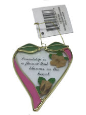 Stained Glass sun catcher Heart Ornament Pink Gold  Holiday Friendship Gift 3”