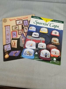 Lot of 2 Sports Cross Stitch Pattern Booklets Baseball Caps + Pictures Vintage - Picture 1 of 4