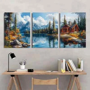3pcs Serene Nature Lake Clouds Metal Print Ready to Hang Art - Picture 1 of 7