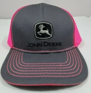 NWT John Deere Grey Hot Pink Mesh Snapback Adjustable Baseball Hat Trucker Hat - Picture 1 of 4