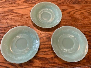 Vintage Fire King Jadeite Alice Floral Pattern Scalloped Edge Saucer 6" Lot Of 3 - Picture 1 of 11