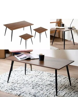 Mid Century Modern Style Walnut Coffee Table and 2 Side Table Set - Image 1 of 4